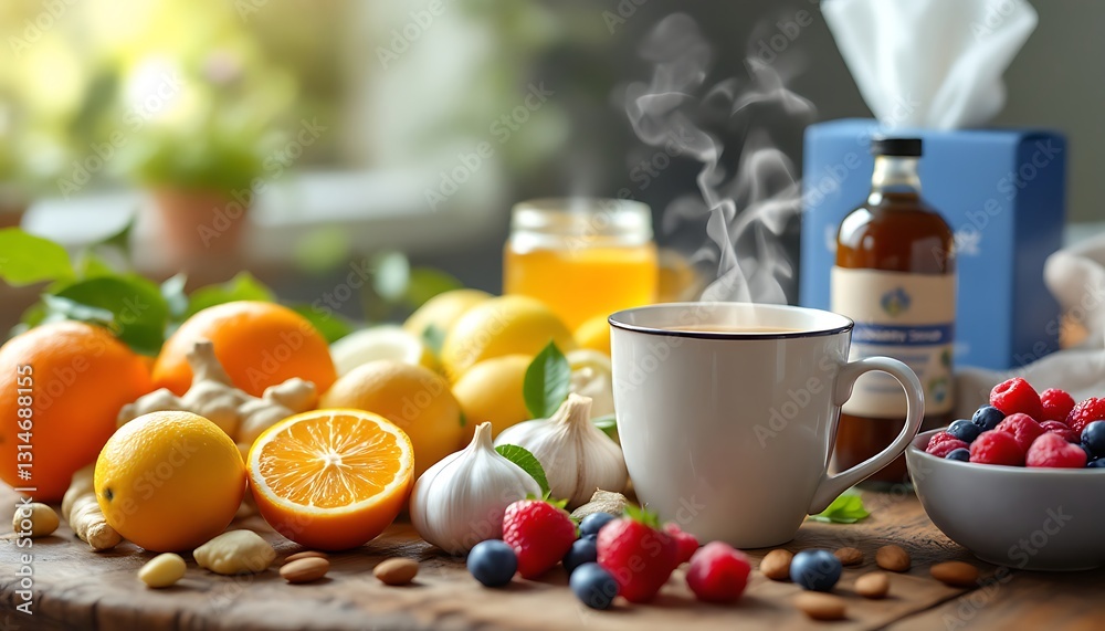 Natural Cold Remedy with Hot Tea, Citrus Fruits, and Berries Natural Cold Remedy with Hot Tea, Citrus Fruits, and Berries