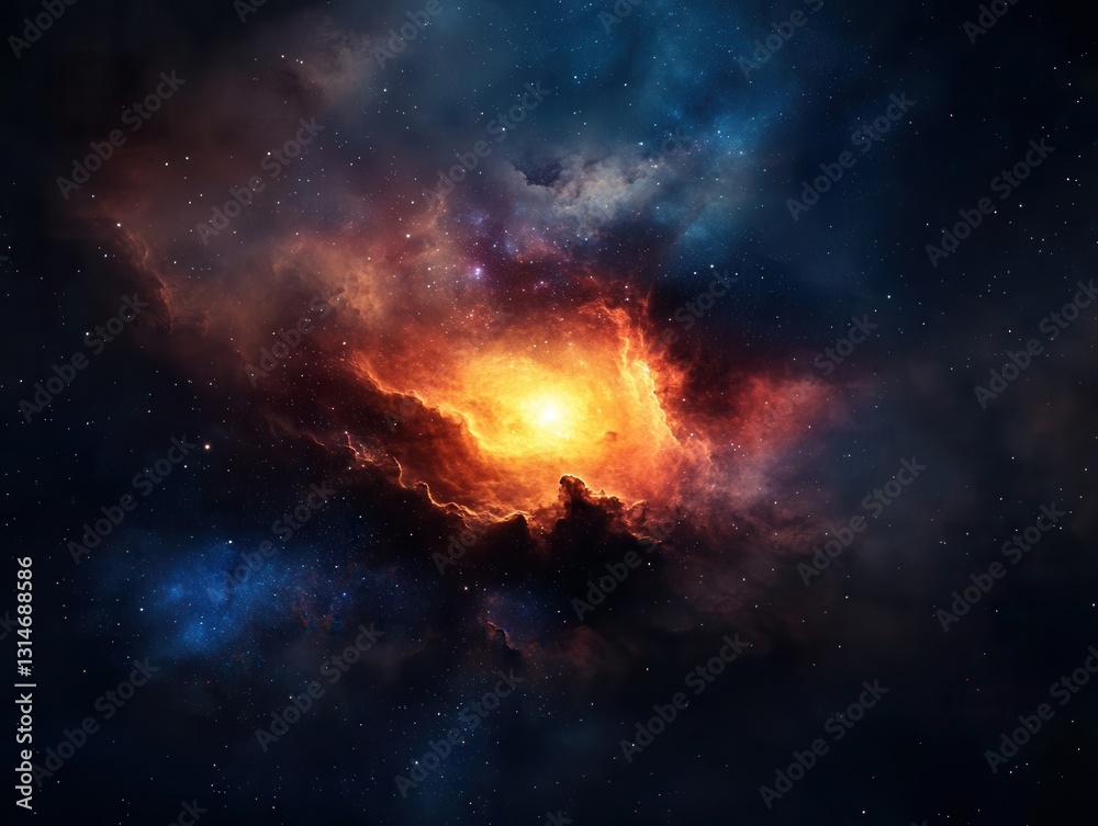 Witness the breathtaking explosion of a supernova illuminating the vastness of space through vibrant hues of orange and blue. Generative AI