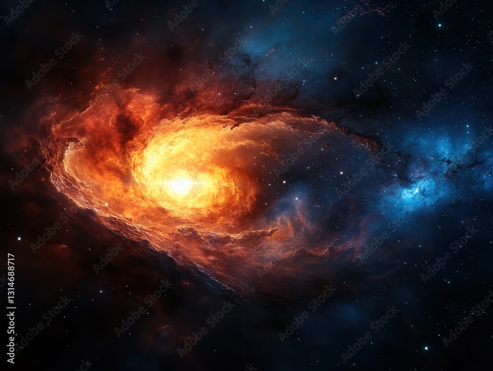 Obraz premium Explosive brilliance of a supernova illuminating the cosmic tapestry in vibrant hues of orange and blue. Generative AI