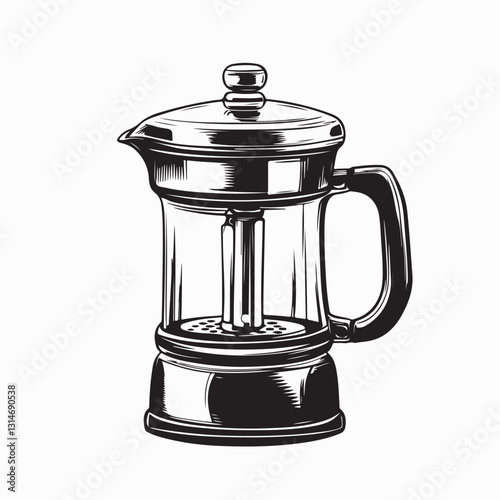 French Press Coffee Maker Vector Image isolated on white background.