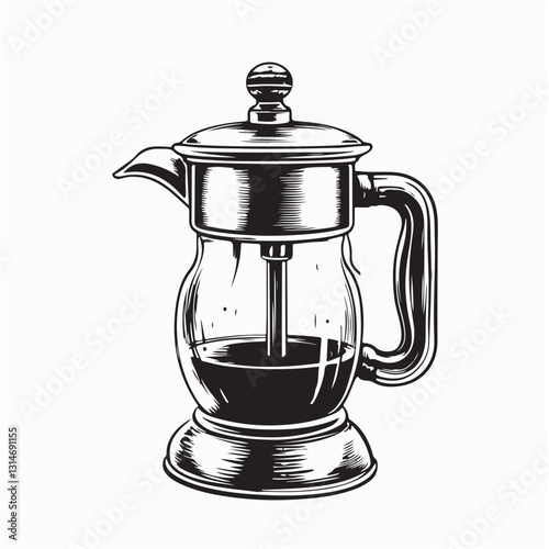 French Press Coffee Maker Vector Image isolated on white background.