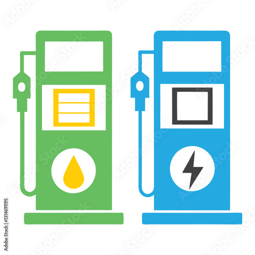Gasoline and Electric Charging Station Vector Icon.
