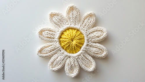 Knitted Adorable White Flower Detached On White Background