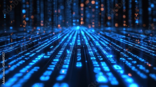 Abstract digital data flow with glowing blue lines and dots