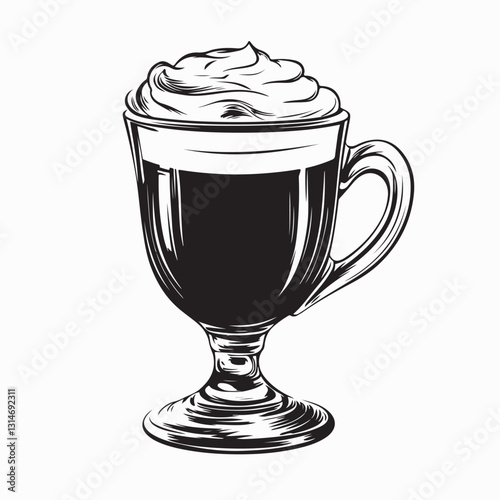 Irish Coffee Vector. Realistic hot Irish coffee drink in glass cup Vector Image