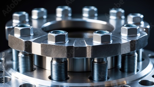 Connection of two flanges using bolts and nuts.