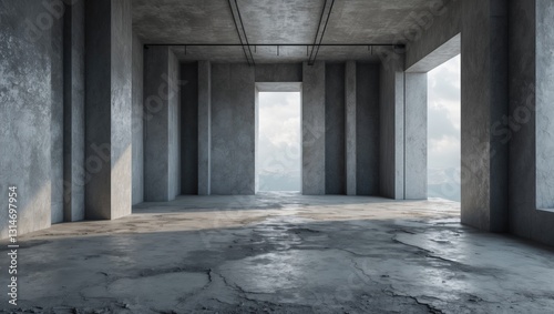 Wallpaper Mural Abstract empty industrial interior backdrop template featuring a contemporary room with pillars, a rough floor, and an opening providing a view. Torontodigital.ca