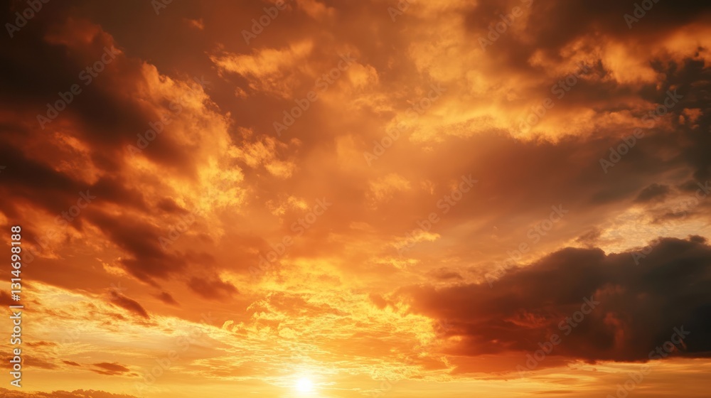 Fototapeta premium Vibrant sunset over a serene landscape with dramatic clouds