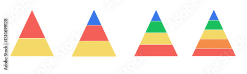 Pyramidal diagram icon set. Levels of triangular pyramid. Funnel diagram infographic template for web, business, presentations. Vector illustration 