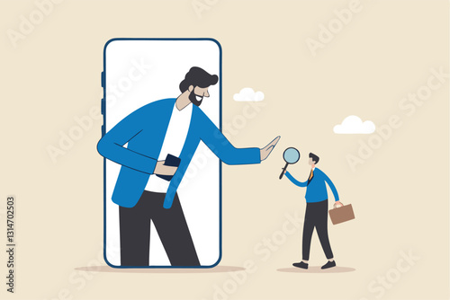 KYC, Know your customer process to identify user in online banking, cryptocurrency trading or cyber transaction concept, businessman using magnifying glass to analyze, identify user on smartphone app.