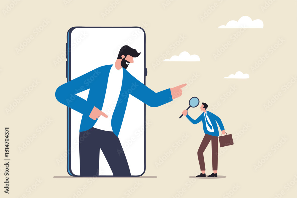 KYC, Know your customer process to identify user in online banking, cryptocurrency trading or cyber transaction concept, businessman using magnifying glass to analyze, identify user on smartphone app.