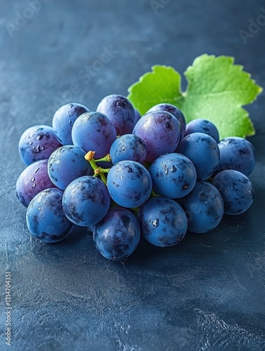 Wallpaper Mural Captivating Close Up of Fresh Blue Grapes with a Vibrant Green Leaf on a Dark Textured Background Food Photography Torontodigital.ca