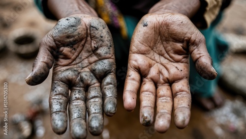Wallpaper Mural Selective focus. Hands of a poor child pleading for assistance while seated in a dirty slum. Concept of poverty or hunger people, Human Rights. Torontodigital.ca