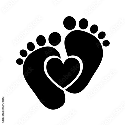 Silhouette of two newborn baby feet forming a heart shape between them, symbolizing childbirth, love for children, and the joy of parenthood.

