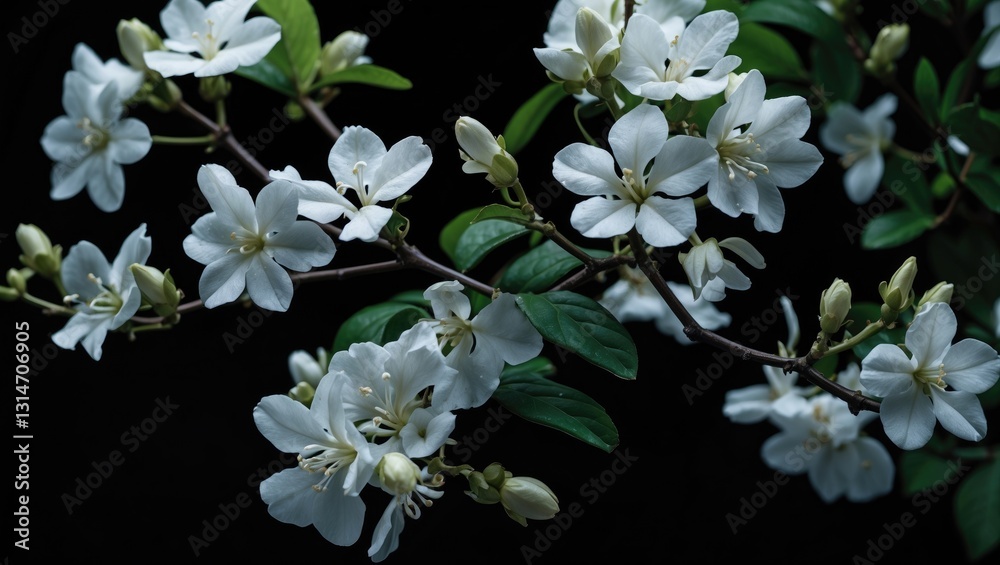 Fototapeta premium Jasmine branch against a dark background. Scented flower. Melancholic beauty.