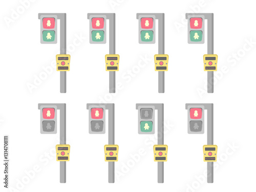 歩行者用信号機　押しボタン式信号機　イラストセット