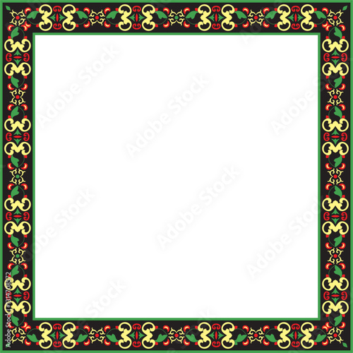 Vector square colored ancient Russian ornament. Slavic rectangle, border, frame. Painting of the royal chambers