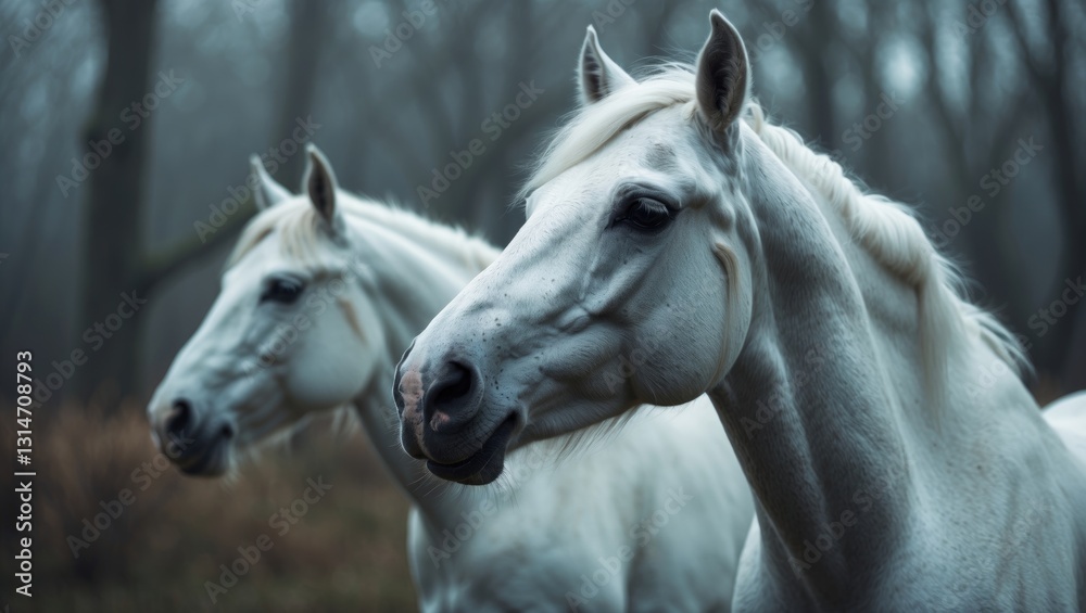 White horses staring at another horse White horses staring at another horse