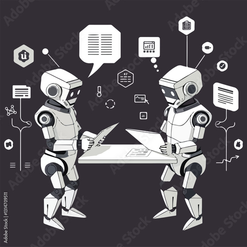 Schedule set. Characters using artificial intelligence generative tools for time management. Scheduling, task performance, calendar organizing concept. Vector illustration