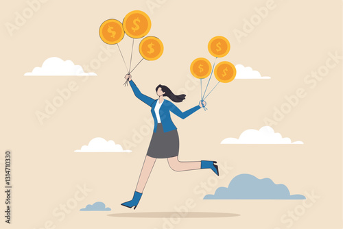Bitcoin market risk, volatility and danger crypto currency price, challenge to success in bitcoin investment concept, smart businesswoman performing plates spinning with shiny bitcoin physical coins.