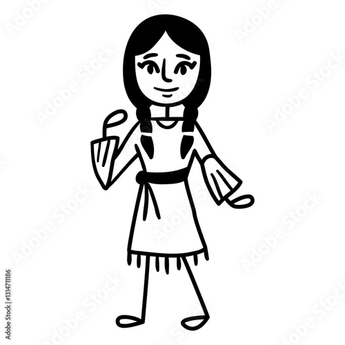 native american woman standing doodle.eps