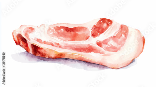 Vector illustration, bacon, pork lard  slice,
 watercolor illustration on white background