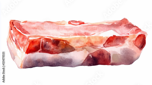 Vector illustration, bacon, pork lard  slice,
 watercolor illustration on white background