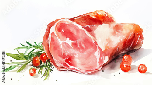 Vector illustration, pork  tenderloin slice,
 watercolor illustration on white background