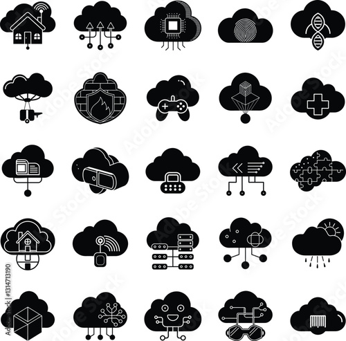 Cloud Computing Icons Smart Home, Gaming, Healthcare, IoT