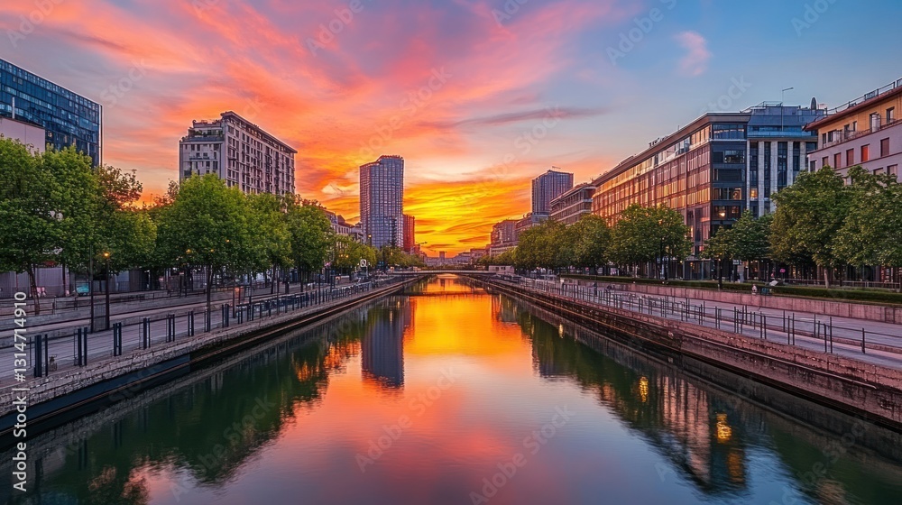 Stunning Sunset over Canal in City Stunning Sunset over Canal in City