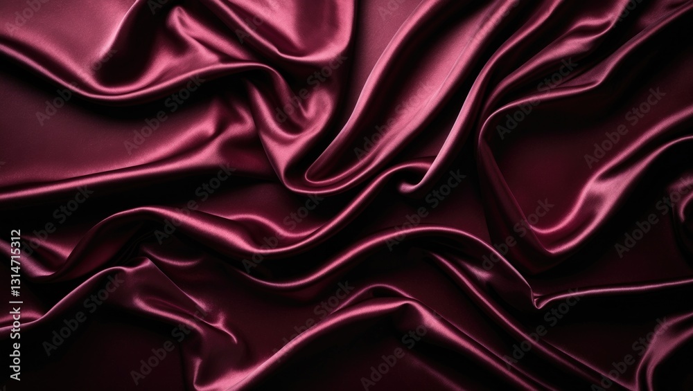 Obraz premium Burgundy black red silk satin. Soft wavy drapes. Shiny textile. Dark cherry luxury backdrop with design space. Elegant, rich, chic, fancy. Flat lay, tabletop perspective.