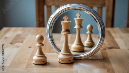 Alter ego. Become another person, a soldier and king chess pieces reflecting.