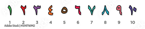 Arabic numerals colorfull with number alphabet . eastern arabic numbers, arabic numerals . Vector file isolated on a transparent background