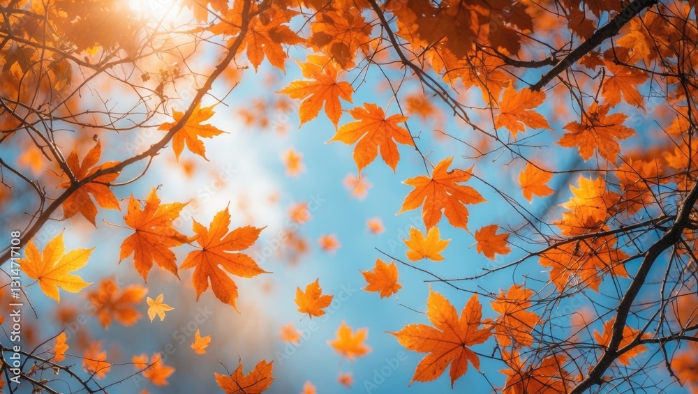 Autumn scenery. Background of autumn tree leaves against the sky. Autumn scenery. Background of autumn tree leaves against the sky.