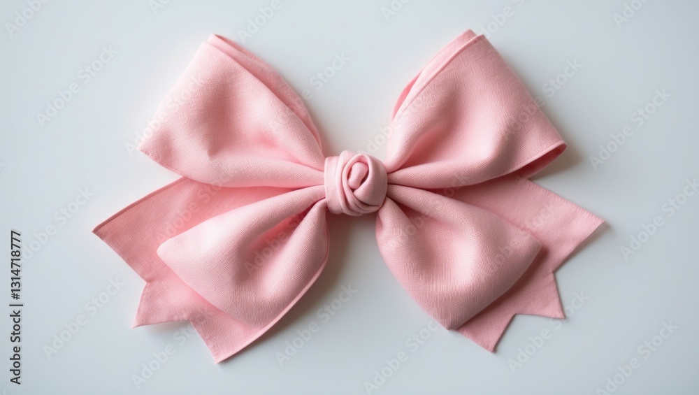 Beautiful soft pink cotton fabric hair bow set against a white background. Beautiful soft pink cotton fabric hair bow set against a white background.
