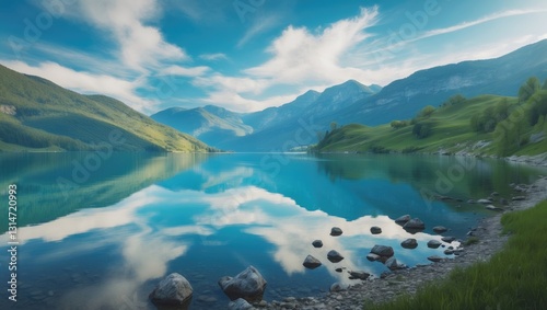 Fototapeta Naklejka Na Ścianę i Meble -  Rohacske Lake situated in the mountains.