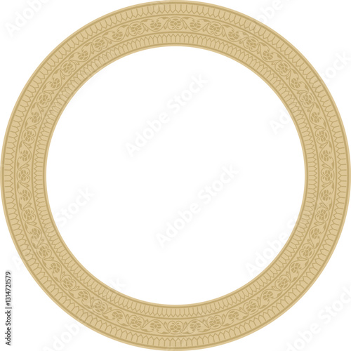 Vector golden round Turkish national ornament. Ottoman border, frame. Ethnic floral circle, ring, Seljuk Turks pattern. Decoration of the Sultan's palaces