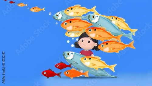Underwater world of fish and marine inhabitants