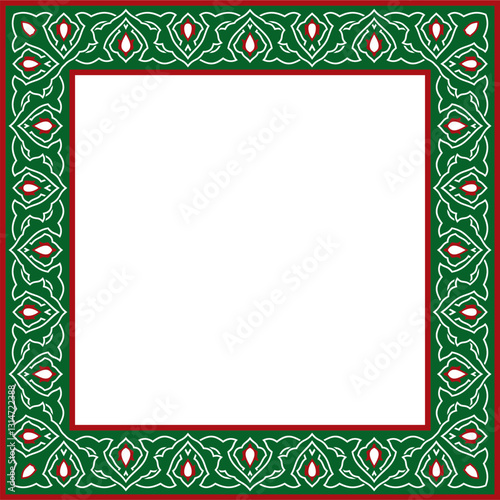 Vector colored square Turkish national ornament. Ottoman border, frame. Ethnic floral rectangle, Seljuk Turks pattern. Decoration of the Sultan's palaces