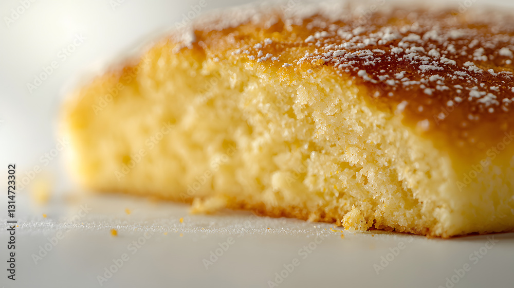 Close-Up Macro Shot Capturing Textural Detail of Freshly Baked Cake with Powdered Sugar Close-Up Macro Shot Capturing Textural Detail of Freshly Baked Cake with Powdered Sugar