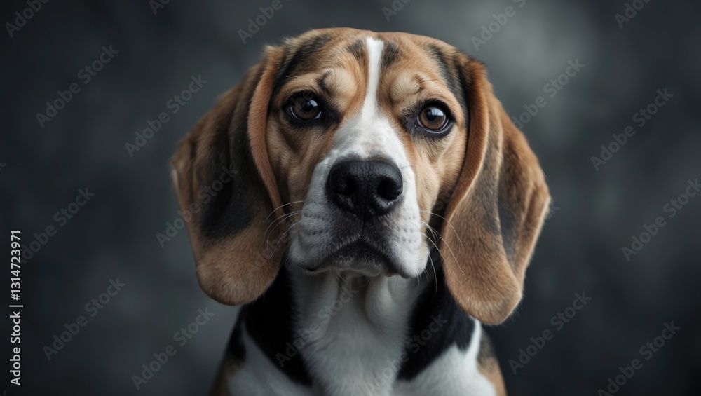 Beagle dog portrait captured in black and white. Beagle dog portrait captured in black and white.