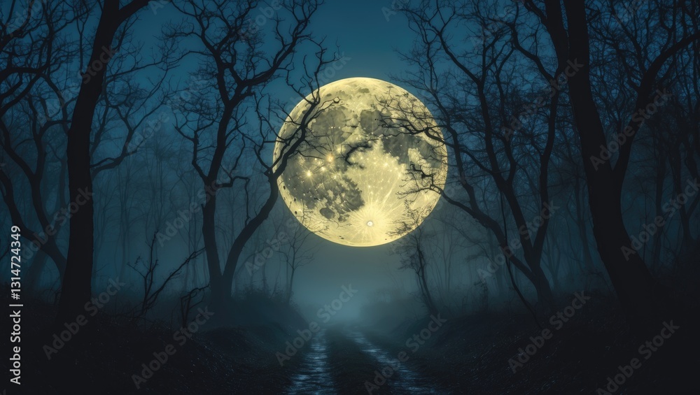 Fototapeta premium eerie forest at night with full moon