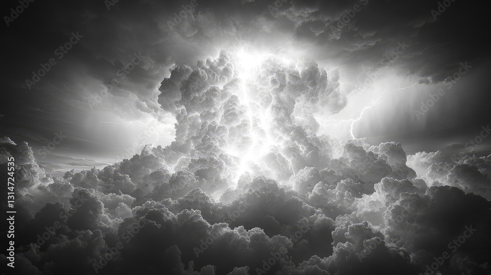 Obraz premium A dramatic black-and-white image of a stormy sky filled with dense, swirling clouds.