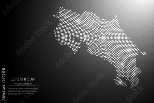 Abstract image Costa Rica map from point Gray and glowing stars on a dark background. Vector illustration eps 10.