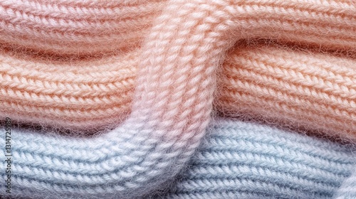 Close Up View of Braided Rope Texture with Pink and Blue Colors Showing Knitted Surface