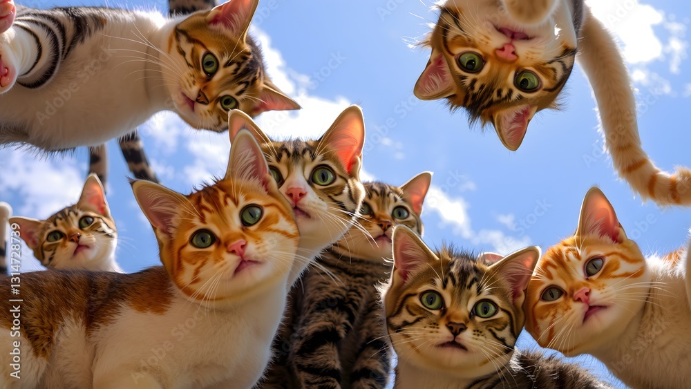 Fototapeta premium cats gather together and looking at camera with nice background