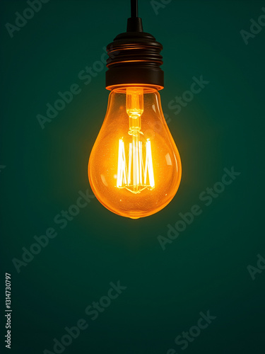 Glowing yellow light bulb, busienss idea concept photo