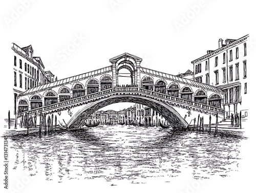 Rialto Bridge Venice Ink Sketch