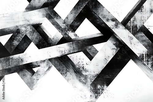 Angular grayscale structural beams overlaying, abstract background, architectural design usage