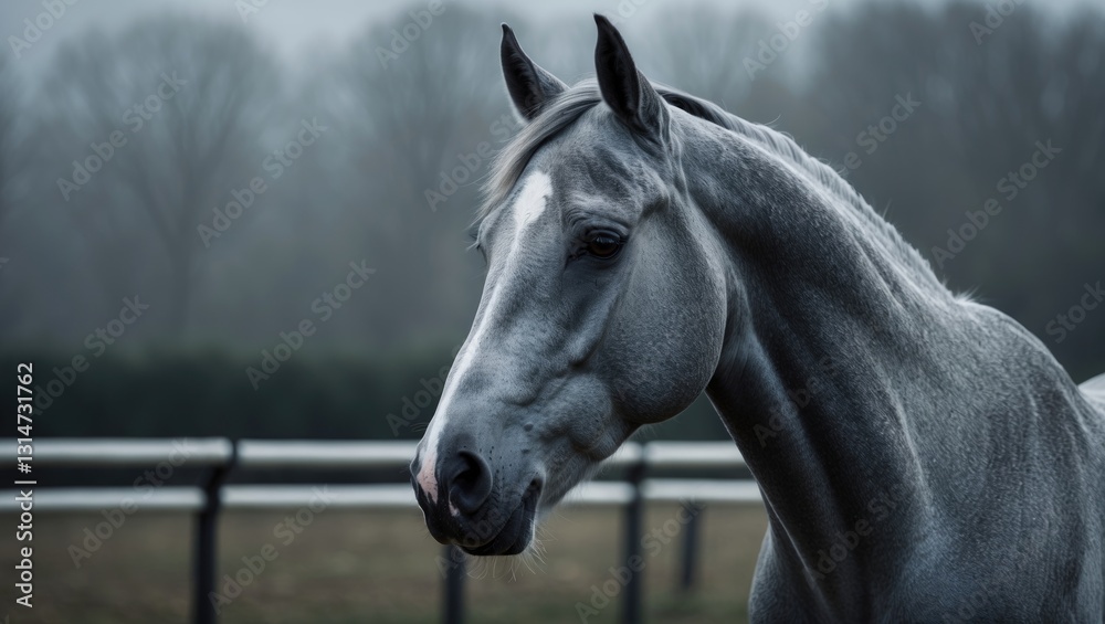 Fototapeta premium Portrait of a thoroughbred horse in grey.